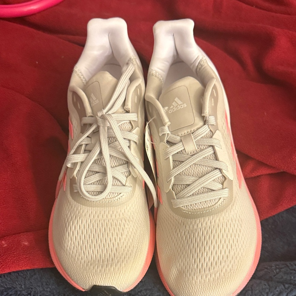 Adidas Cream and Pink Athletic Shoes with Cushioned Sole